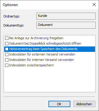 History of documents – Options